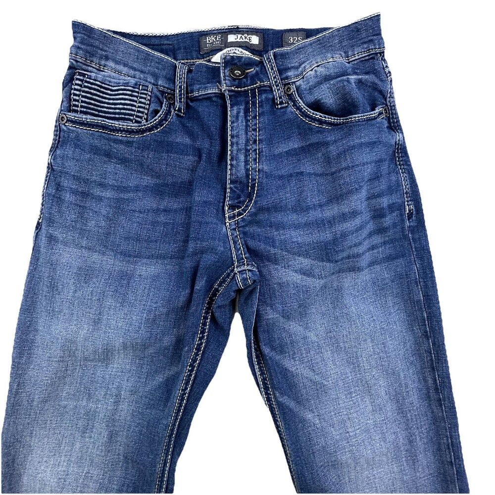 BKE Buckle Jake Jeans Mens 30x29 Blue Denim Bootleg Boot Cut Whiskering